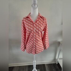 Chico's Red and White Fitted Button Down Shirt